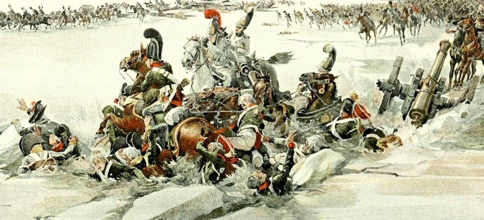 Отступление русско-австрийских войск по льду озера Зачан. Аустерлиц. 1805 год.