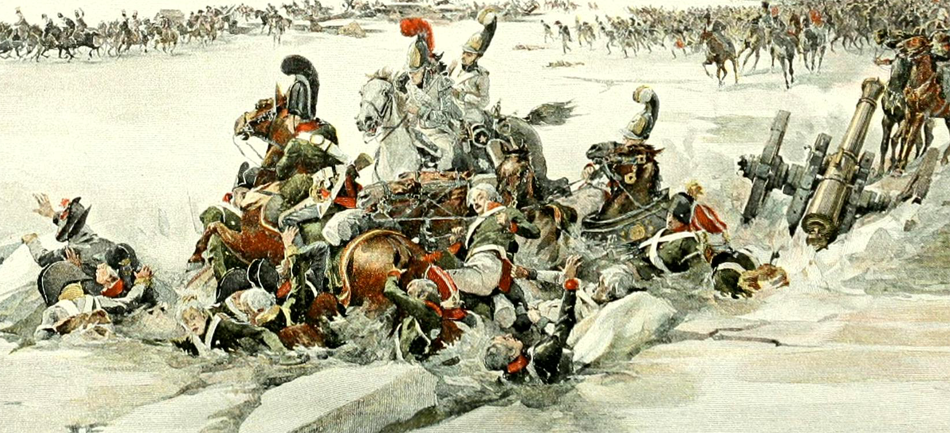 Отступление русско-австрийских войск по льду озера Зачан. Аустерлиц. 1805 год.