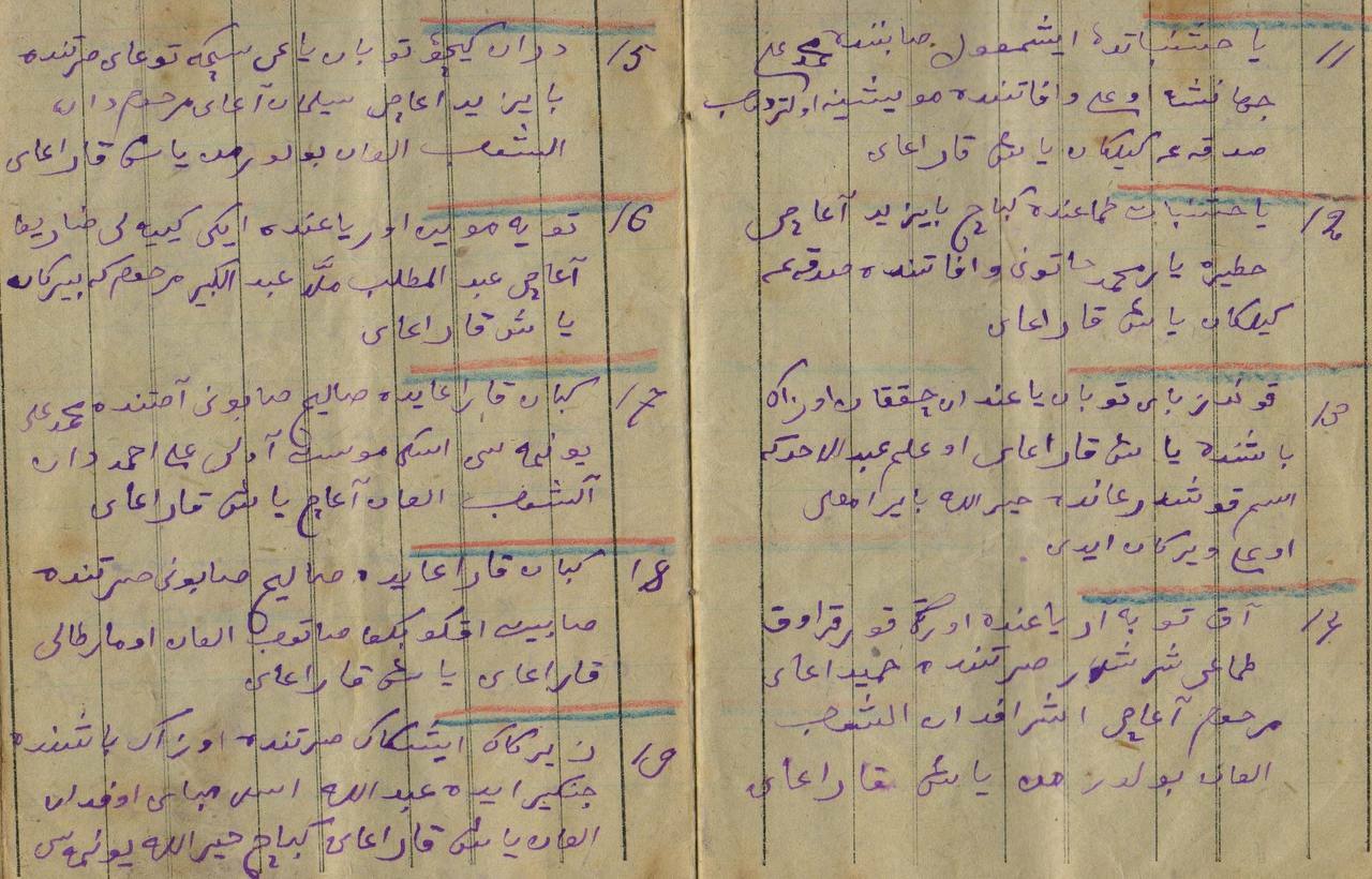 Ағастар хисабы дәфтәр биттәренә күк ручка менән яҙылған.