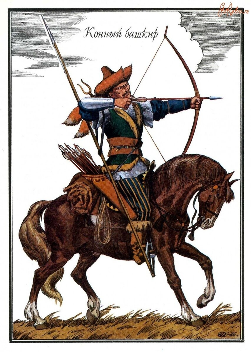 Конный башкир. Художник О.Пархаев.